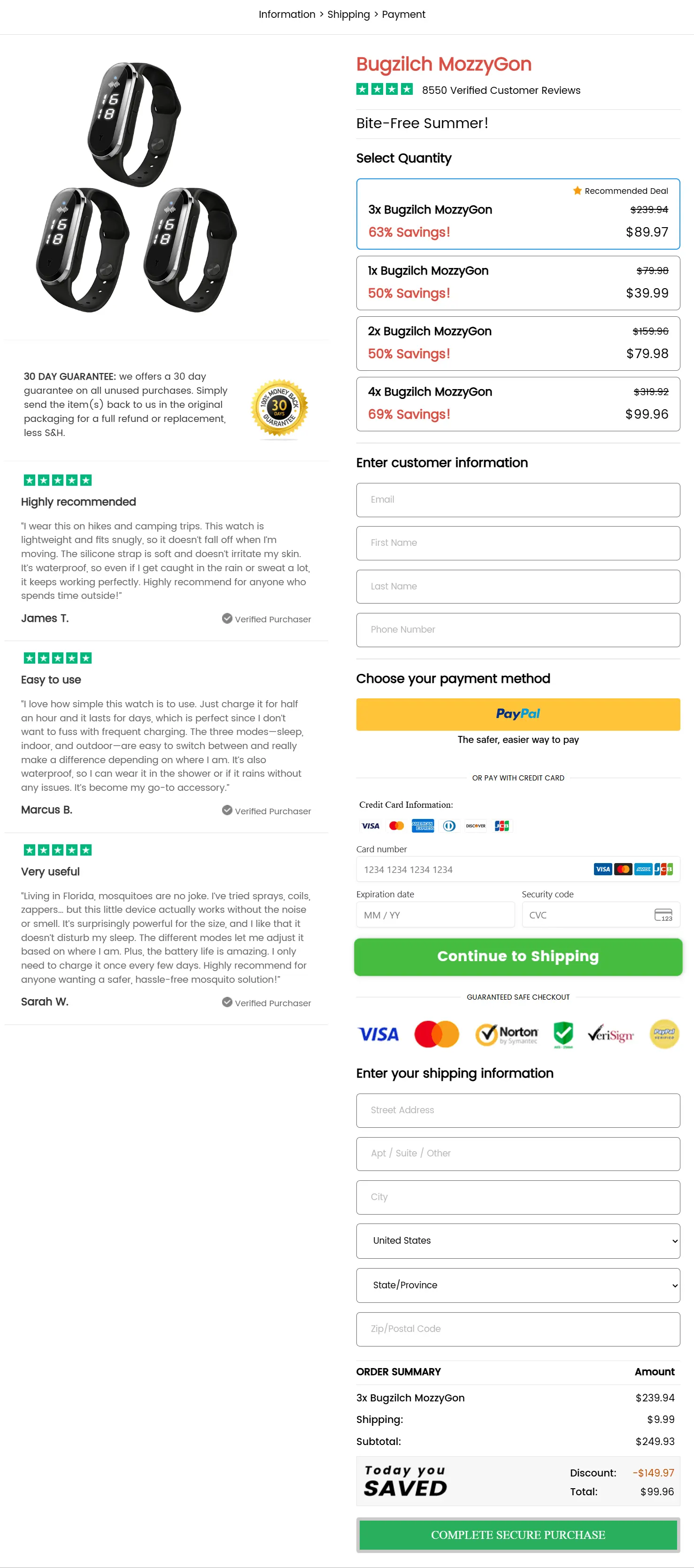Bugzilch MozzyGone secure checkout page